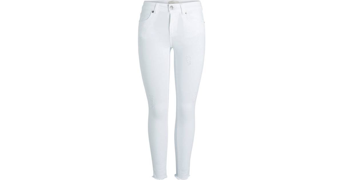 Pieces Cropped Jeans - White/Bright White • Se priser hos os »