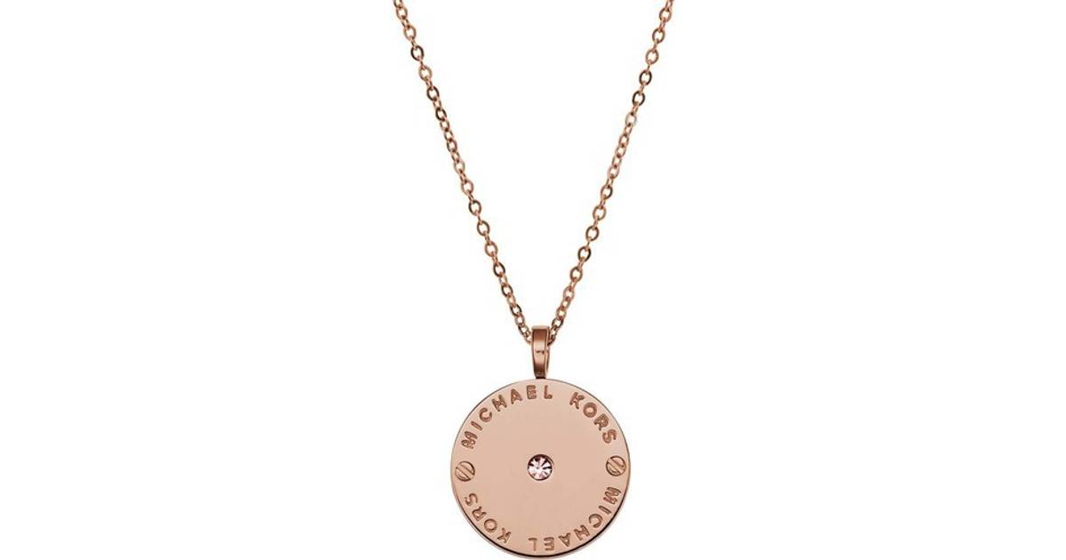Michael Kors Logo Disc Stainless Steel Rose Gold Plated Necklace w.  Transparent Cubic Zirconium - 50cm (MKJ2656791) • Se priser nu »