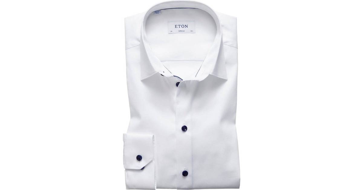 Eton Contemporary Fit Navy Details Twill Shirt - White • Se priser ...