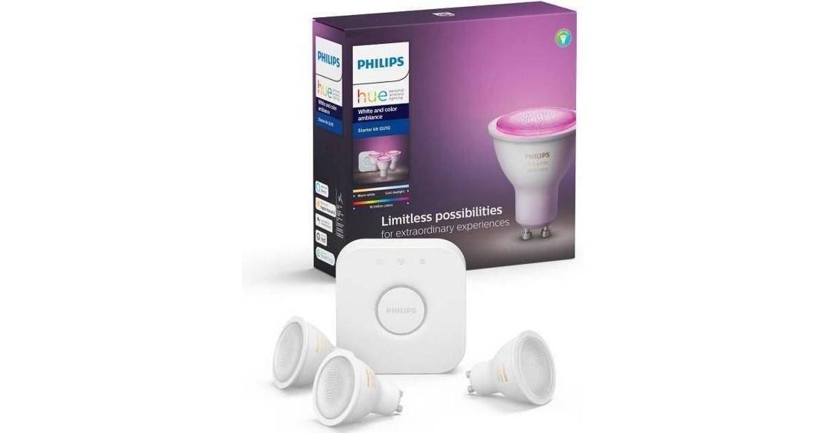 Philips Hue White and Color Ambience LED Lamps 5.7W GU10 3-pack Starter Kit  • Pris »