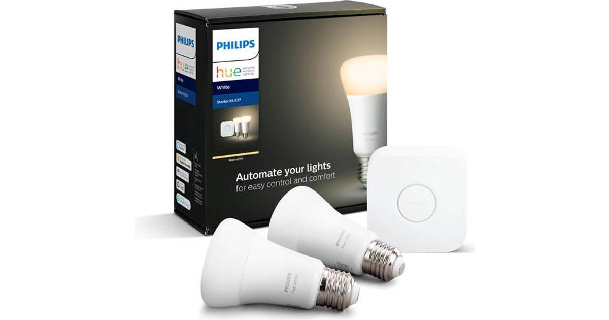 Philips Hue White LED Lamps 9W E27 2-pack Starter kit • Pris »
