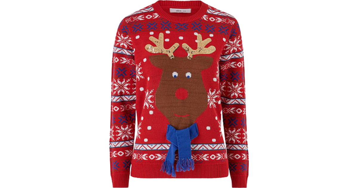 Ellos Tomtie Christmas Sweater - Red/Reindeer • Pris »