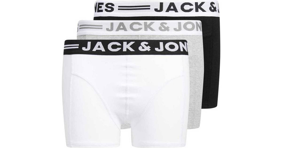 Jack & Jones Junior Sense Trunks 3-pack - Light Grey Mela/Black/White  (12149293) • Pris »