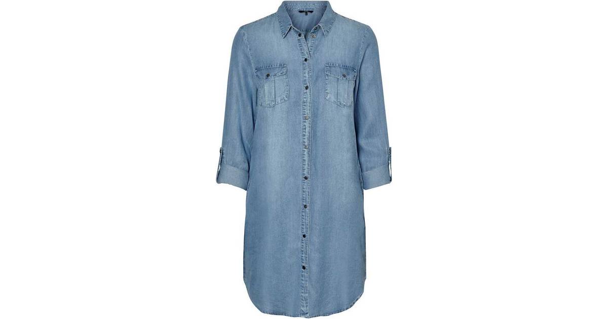 Vero Moda Shirt Midi Kjole - Blue/Light Blue Denim • Pris »