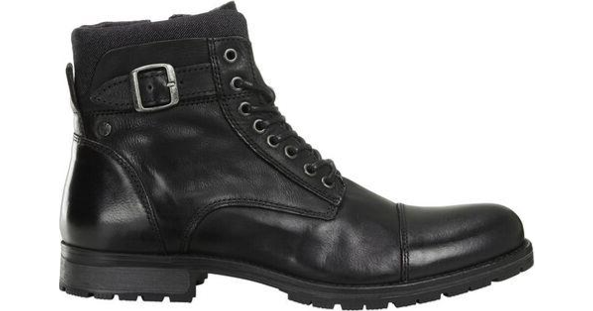 Jack & Jones Leather Boots - Black/Anthracit • Se pris