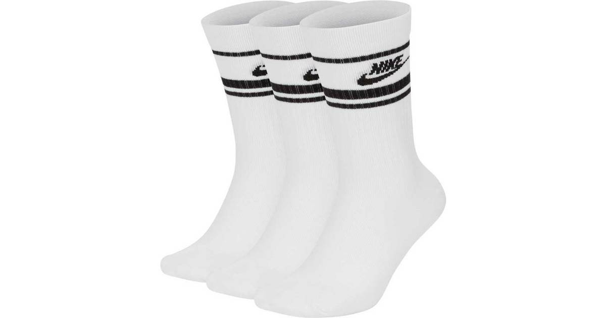 Nike Sportswear Essential Crew Socks 3-pack - White/Black • Pris »