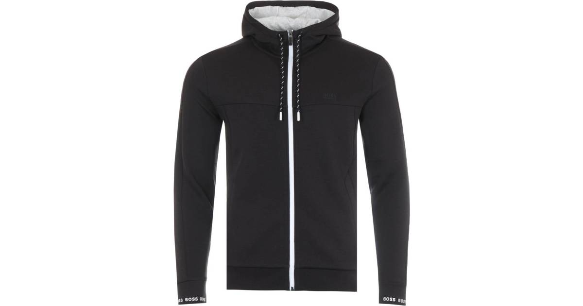 Hugo Boss Zip-Up Hooded Sweatshirt with Logo Embroidery - Black • Pris »