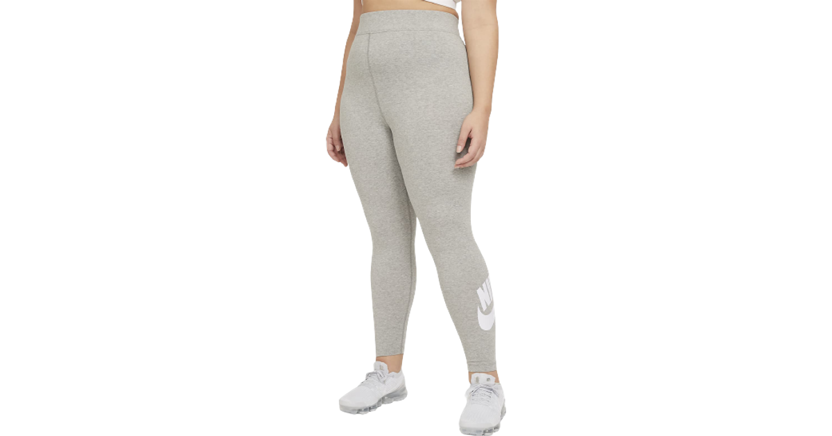 Nike Essential High-Waisted Leggings Plus Size - Dark Grey Heather/White •  Pris »