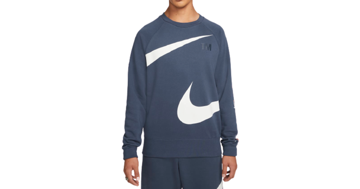Nike Sportswear Swoosh French Terry Crew Sweatshirt - Thunder Blue/White •  Pris »