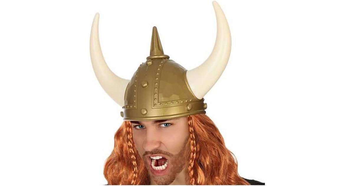 BigBuy Carnival Vikingehjelm Gylden Horn • Se pris