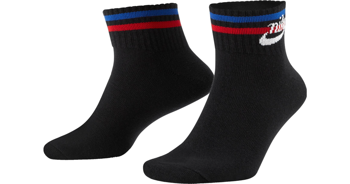 Nike Essential Ankle Socks 3-pack - Black/White/Game Royal/University Red •  Pris »