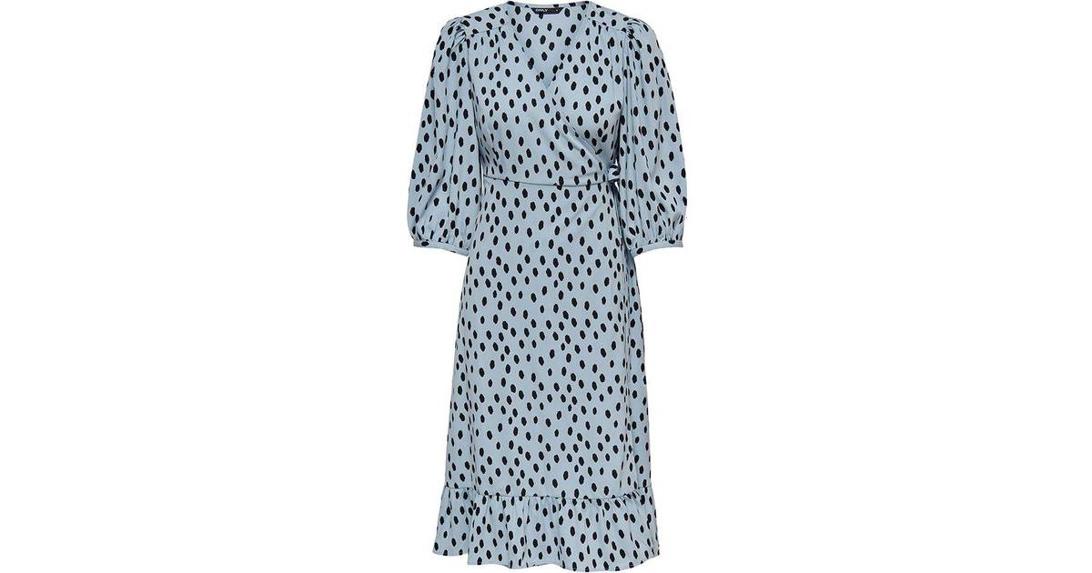 Only Olivia 3/4-Sleeve Wrapping Middle Dress - Blue/Fog • Pris »