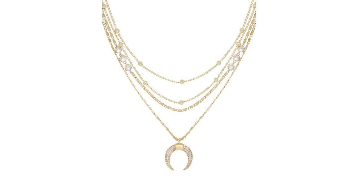 Ettika Layered Chain Crescent Horn Women's Necklace • Pris »