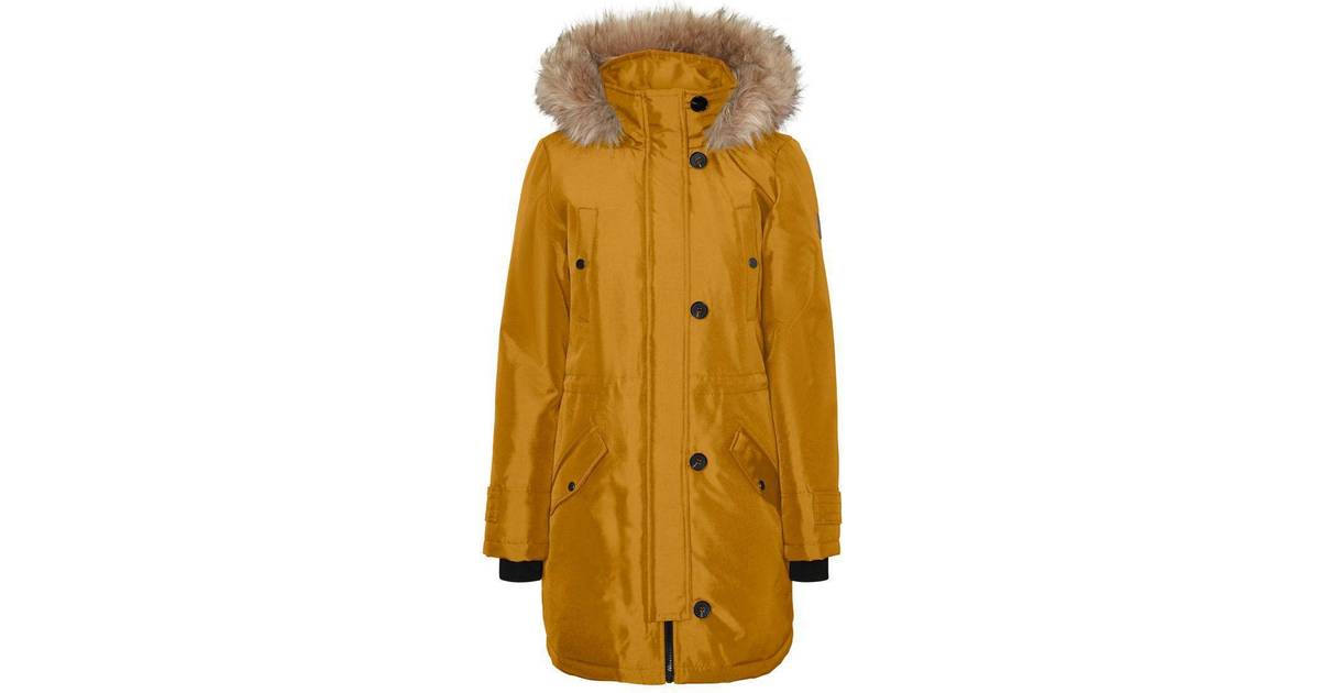 Vero Moda parka-frakke med hættefor imiteret pels-Orange • Pris »