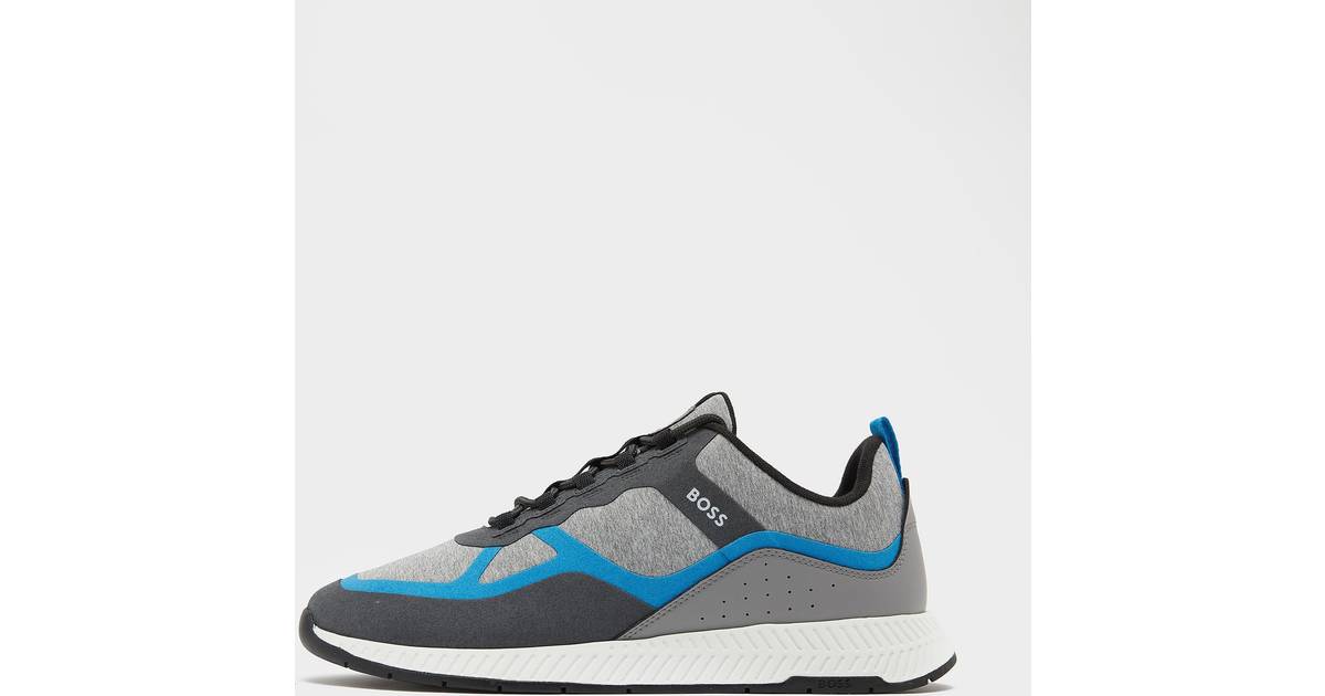 Boss Mens Titanium Runn Mixed-Material Trainers with Bonded-Leather Accents