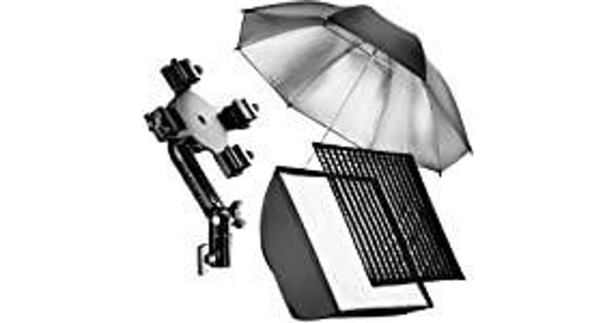 Walimex Set 4 flashhållare med 60 cm softbox och paraply, SILVER • Pris »