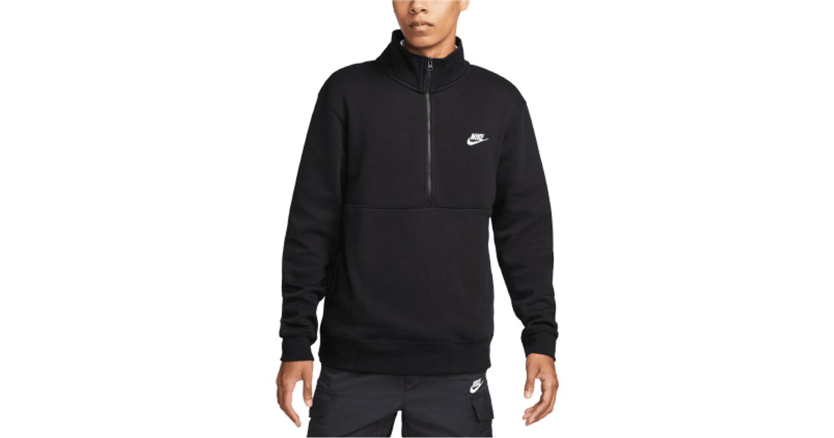 Nike Sportswear Club Brushed-Back 1/2-Zip Pullover Men's - Black/White •  Pris »
