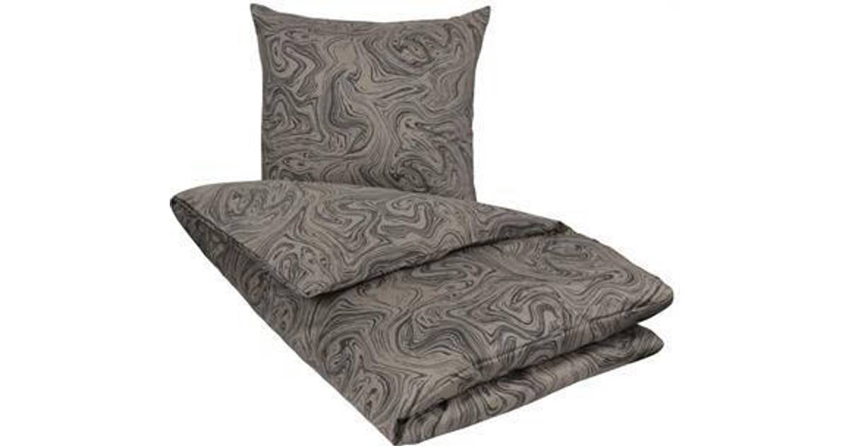 Borg Design Bomuldssatin sengetøj 140x200 Marble dark Dynebetræk Grå  (200x140cm) • Pris »