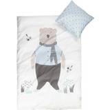 Borg Design Junior sengetøj 100x140 med bamse Bjørn lyseblå 2 -100%  100x140cm • Pris »