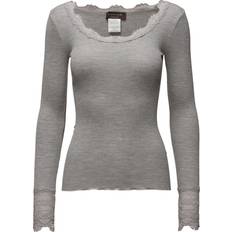 Blonder T-shirts Rosemunde Silk T-Shirt Regular LS W/Wide Lace - Light Grey Melange