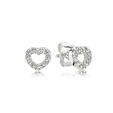 Pandora Open Heart Stud Earrings - Silver/Transparent