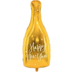 PartyDeco Foil Ballons Bottle Happy New Year Gold/White