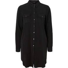 12 - Dame - Korte kjoler - Sort Vero Moda Silla Long Sleeved Shirt Mini Kjole - Black/Black