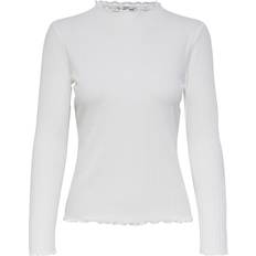 Dame - Høj krave - XL T-shirts & Toppe Only Emma Rib Top - White/Egret