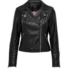 14 - Dame - Sort Jakker Only Gemma Biker Faux Leather Jacket - Black