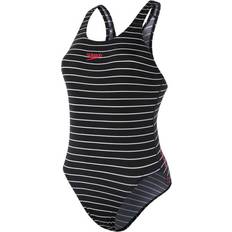 32 - Dame - Stribede Badedragter Speedo Endurance+ Printed Medalist Swimsuit - Black/White