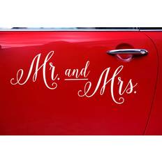 PartyDeco Decor Wedding Day Car Sticker Mr. and Mrs. White