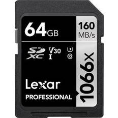 LEXAR 64 GB - Class 10 - SDXC Hukommelseskort LEXAR Professional SDXC Class 10 UHS-I U3 V30 1066x 64GB