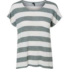 Grøn - Stribede T-shirts Vero Moda Wide Striped Short Sleeved Top - Green/Laurel Wreath