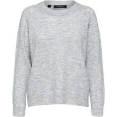 42 - Dame - Striktrøjer - XL Sweatere Selected Rounded Wool Mixed Sweater - Light Grey Melange