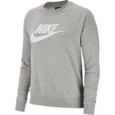 36 - Dame - XL Sweatere Nike Sportswear Essential Fleece Crew Sweatshirt - Dark Gray Heather/Matte Silver/White
