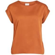 Vila Orange T-shirts & Toppe Vila Satin Look Short Sleeved Top - Orange/Adobe