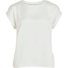 Vila Dame T-shirts & Toppe Vila Satin Look Short Sleeved Top - White/Snow White