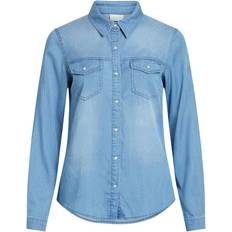 Vila Dame - Striktrøjer Overdele Vila Bista Pocketed Jeans Shirt - Blue/Medium Blue Denim