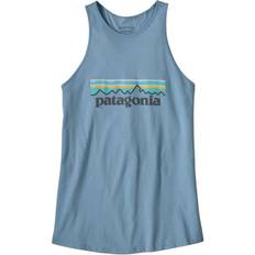 Patagonia Dame T-shirts & Toppe Patagonia Women's Pastel P-6 Logo Organic Cotton High Neck Tank Top - Berlin Blue