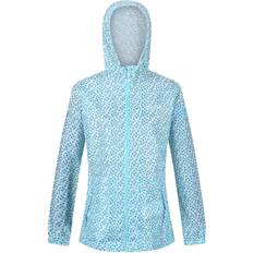 38 - Prikkede Regnjakker & Regnslag Regatta Women's Printed Pack-It Waterproof Jacket - Cool Aqua Edelweiss