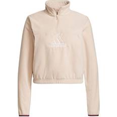 20 - Dame - Fleecetrøjer & Piletrøjer Sweatere adidas Women Brand Love Polar Fleece Embroidered Logo Half Zip Sweatshirt - Halo Blush/White/Victory Crimson