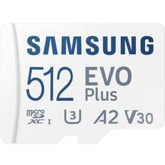 USB 2.0 - V10 Hukommelseskort & USB Stik Samsung Evo Plus microSDXC Class 10 UHS-I U3 V30 A2 130 MB/s 512GB +Adapter
