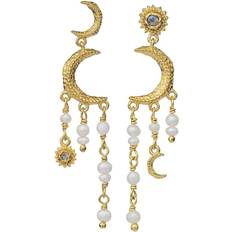 Guld - Justérbar størrelse Smykker Maanesten Astrea Earrings - Gold/Labradorit/Pearls