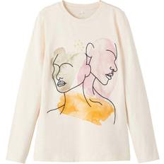 Grå T-shirts Name It Printed Long Sleeved Top - Beige/Whitecap Gray (13196406)