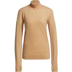 Beige - Polyester Toppe svedundertøj adidas Primeknit Mid Layer Shirt Women - Ambient Blush Mel/Pulse Yellow