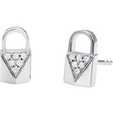 Michael Kors Mercer Link Padlock Pave Stud Earrings - Silver/Transparent