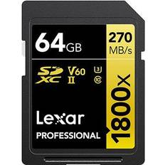 LEXAR 64 GB - Class 10 - SDXC Hukommelseskort LEXAR Professional SDXC Class 10 UHS-II U3 V60 270/180 MB/s 64GB (1800x)
