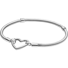 Pandora Sølv Armbånd Pandora Moments Heart Closure Snake Chain Bracelet - Silver