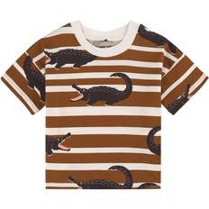 Mini Rodini Brun Børnetøj Mini Rodini Crocodile Stripev T-shirt - Brown (2222011916)