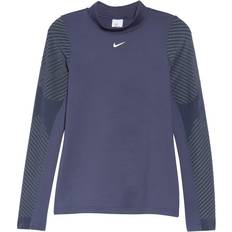 Dame - Høj krave - XL T-shirts & Toppe Nike Women's Therma-FIT Mock Neck Top - Thunder Blue/Metallic Silver